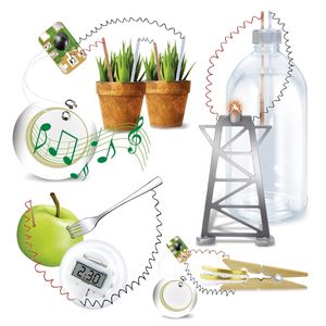 Composants du kit Électriplante : plaques, fils, horloge LCD