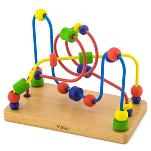 Labyrinthe de perles en bois colorées sur arcs métalliques pour éveil bébé