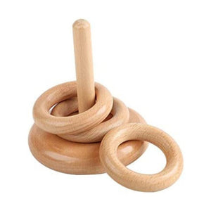 Jeu d'empilement Montessori 3 anneaux en bois colorés sur tige verticale