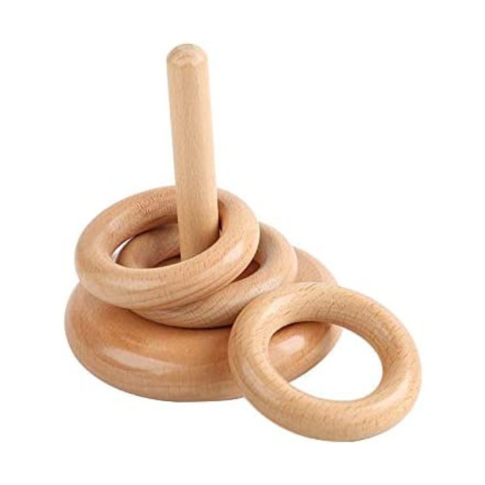 Jeu d'empilement Montessori 3 anneaux en bois colorés sur tige verticale