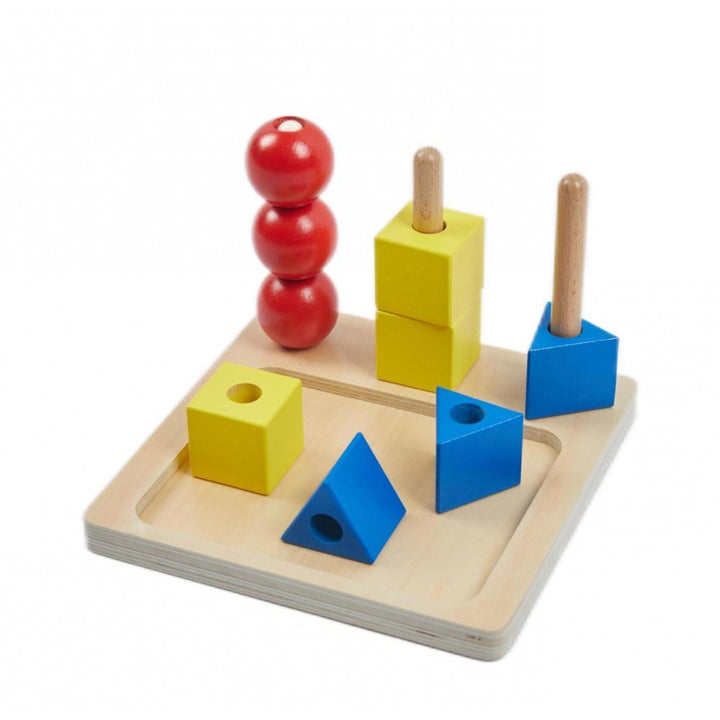 Jeu d'empilage Montessori avec 3 formes géométriques colorées sur tiges pour enfant