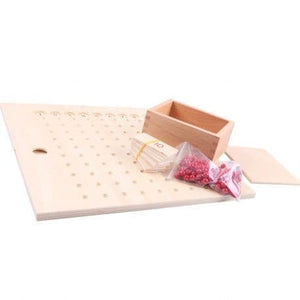Tableau Montessori en bois avec 100 perles rouges pour apprendre les tables de multiplication