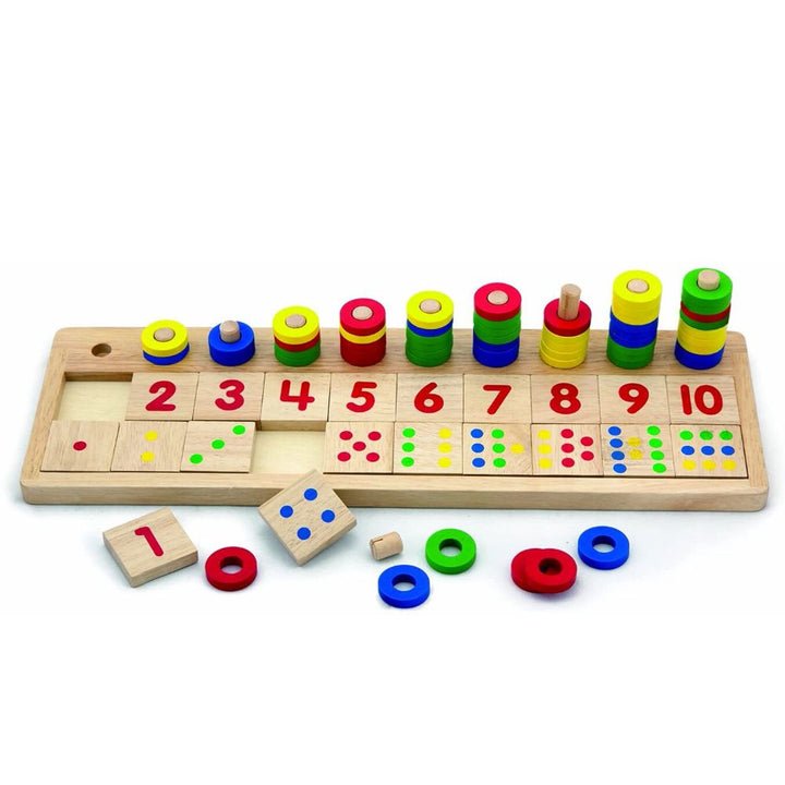 Jeu en bois naturel pour apprendre à compter avec anneaux et formes pour enfants 3+ Ans