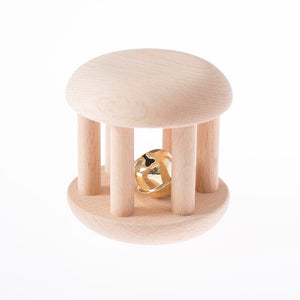 Hochet en bois cylindrique avec clochette pour éveil sensoriel bébé