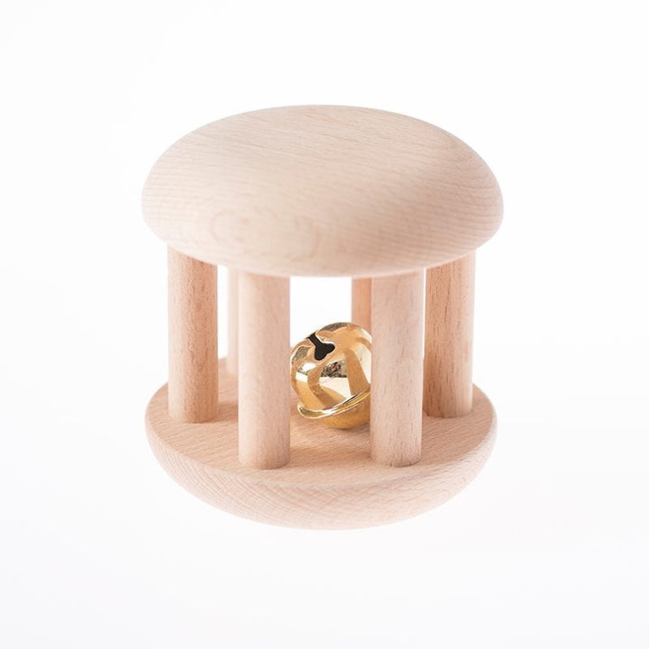 Hochet en bois cylindrique avec clochette pour éveil sensoriel bébé