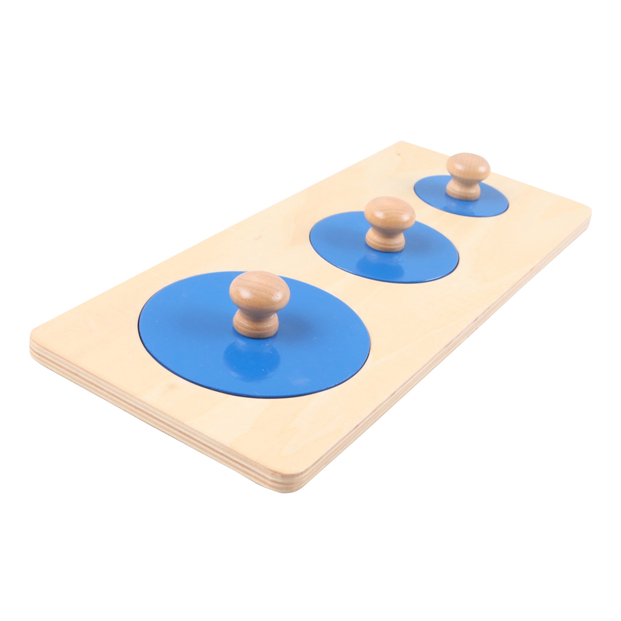 Puzzle 3 cercles bleus en bois avec boutons de préhension pour bébé