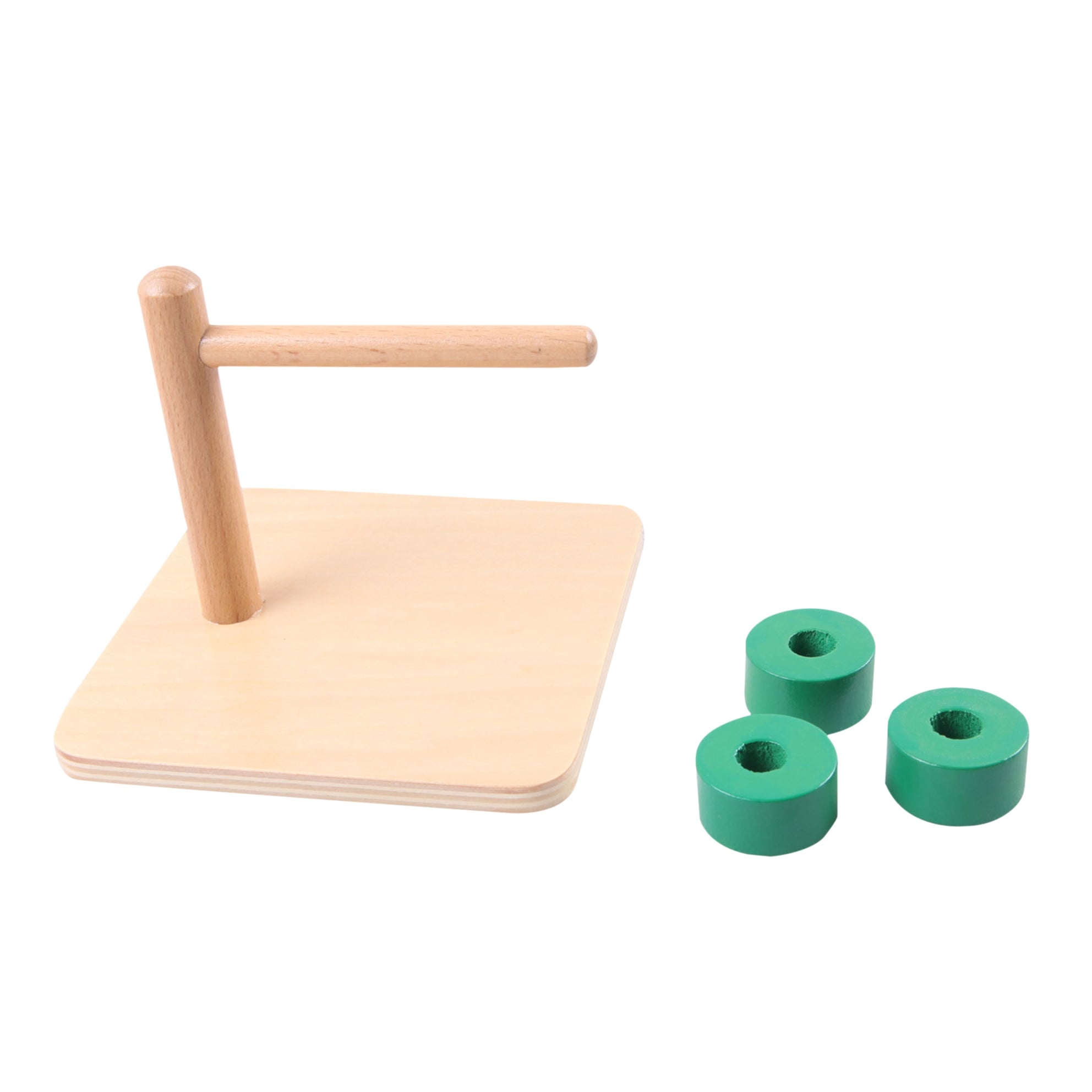 Ensemble des anneaux sur tige horizontale, jouet d'éveil en bois