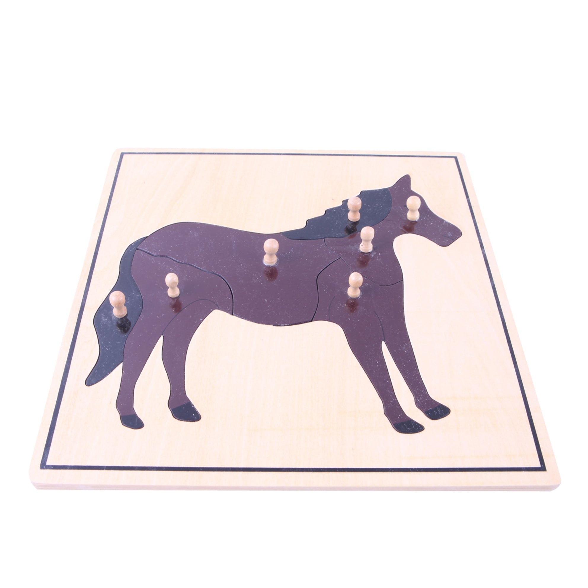Puzzle en bois cheval Montessori 7 pièces avec boutons de préhension