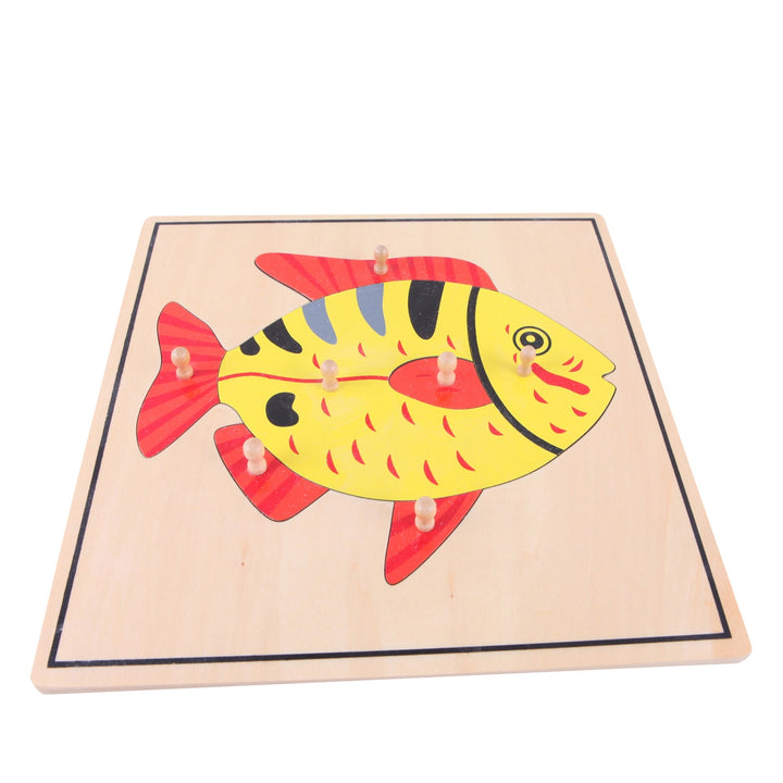 Puzzle Montessori poisson en bois avec pièces à bouton de préhension