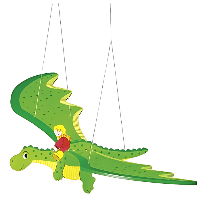 Détail du mécanisme articulé du dragon en bois suspendu