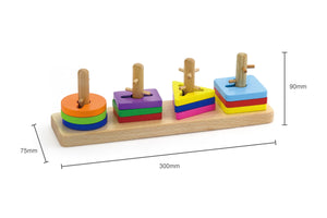Détail des formes géométriques et tiges labyrinthe en bois coloré