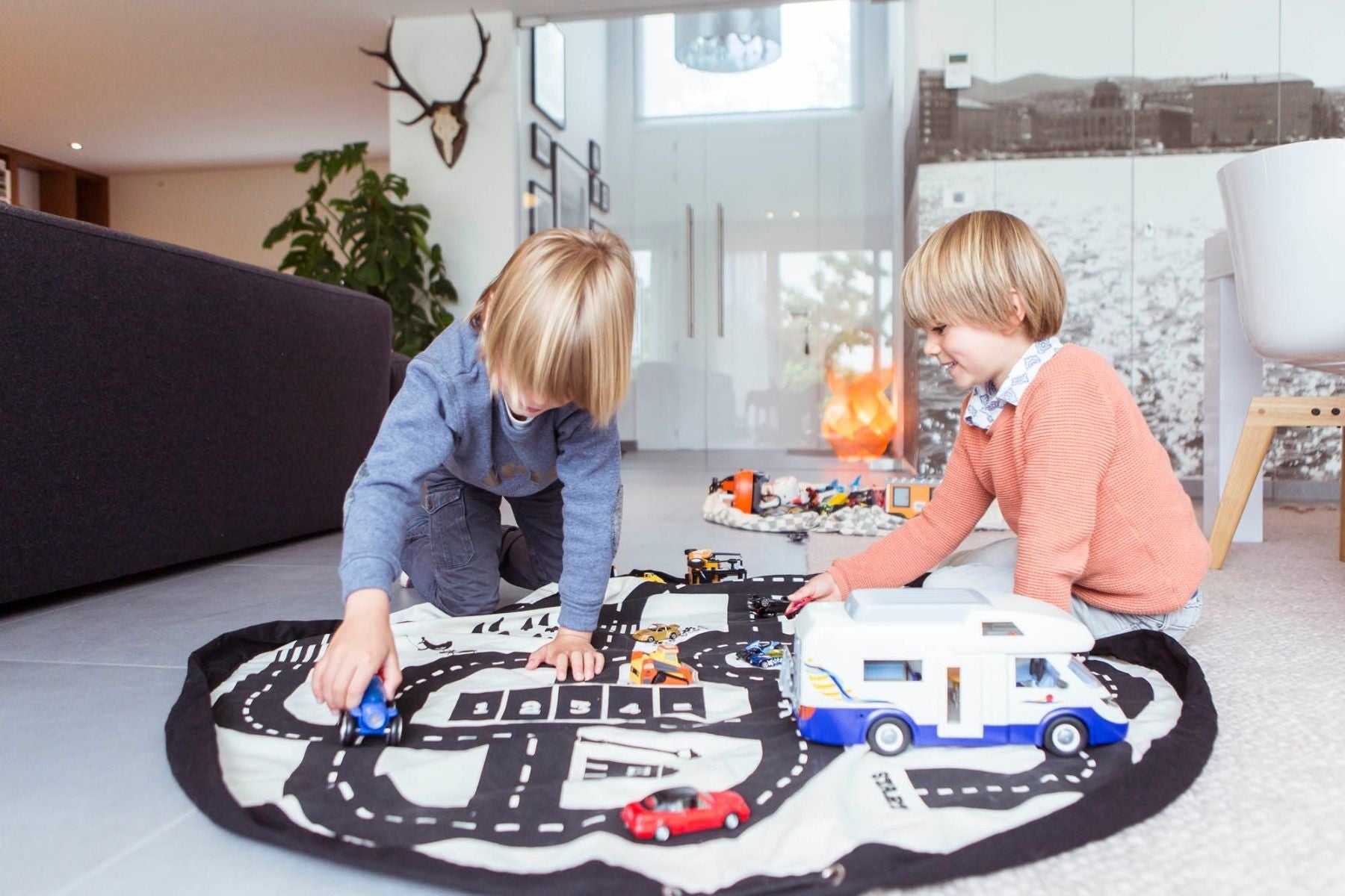 Sac de Rangement Jouets 2-en-1 et Tapis de Jeu Circuit Route - 140cm