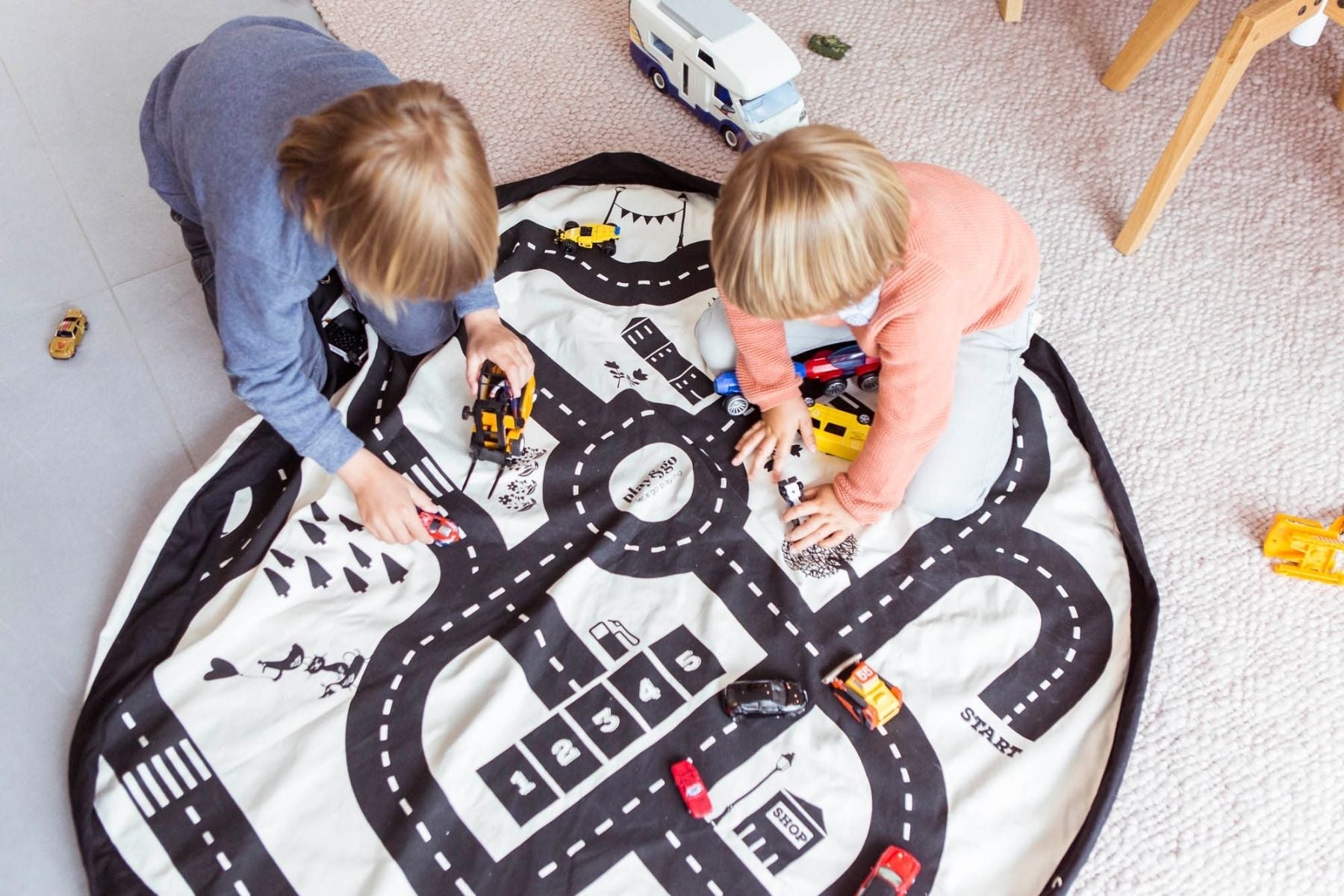 Sac de Rangement Jouets 2-en-1 et Tapis de Jeu Circuit Route - 140cm