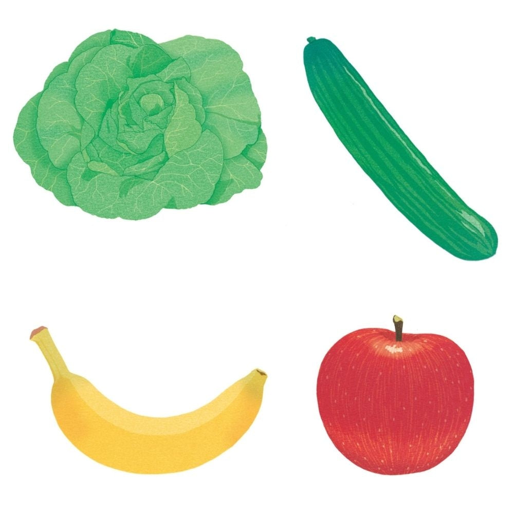 Vue d'ensemble du contenu du coffret Montessori fruits et légumes