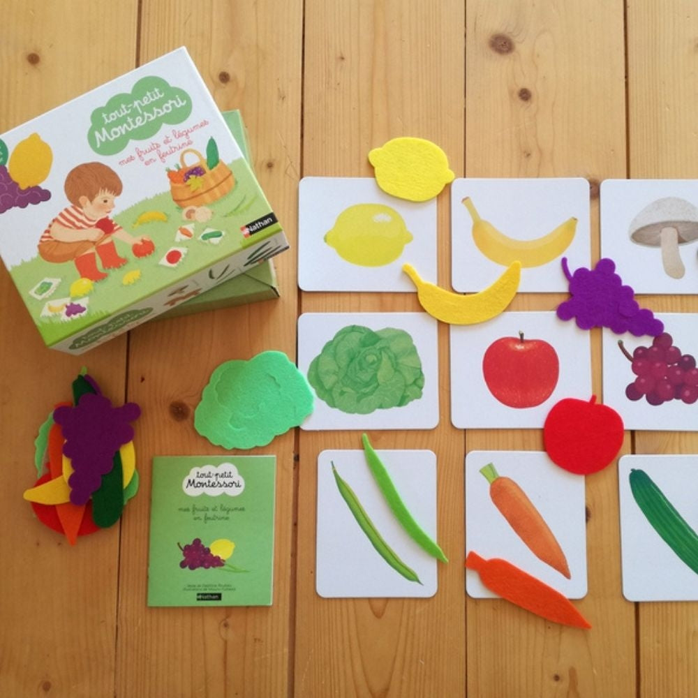 Cartes images de fruits et légumes à associer avec le coffret Montessori