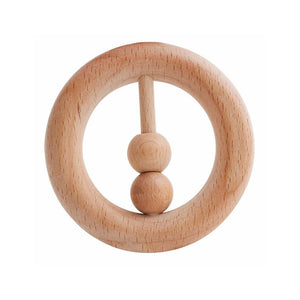 Hochet Montessori rond en bois naturel avec deux boules pour éveil bébé