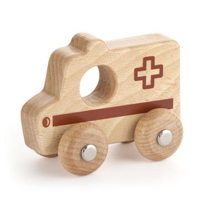Ambulance en bois de hêtre pour bébé, vue de face
