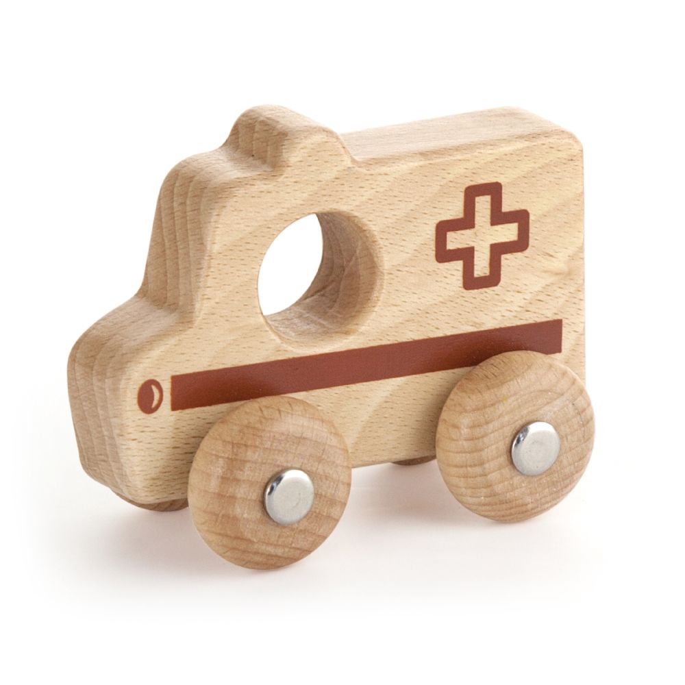 Ambulance en bois de hêtre pour bébé, vue de face