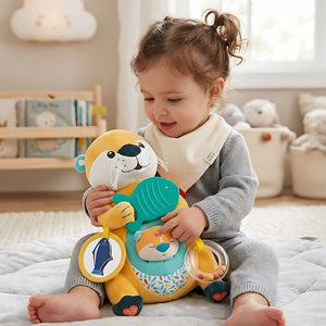 Peluche Maman Loutre LUDI avec bébé loutre et accessoires d'éveil sensoriel