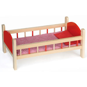 Lit-berceau pour poupée en bois massif rouge avec parure de lit en coton