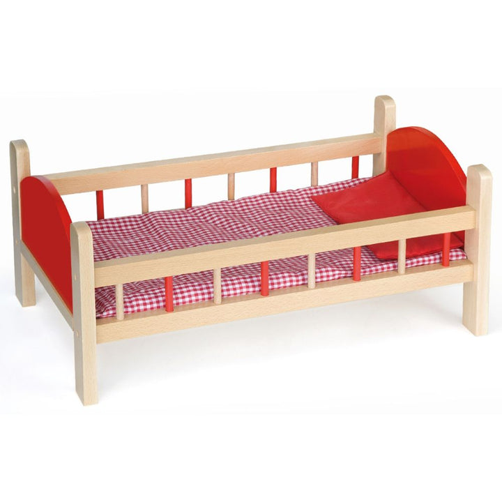 Lit-berceau pour poupée en bois massif rouge avec parure de lit en coton
