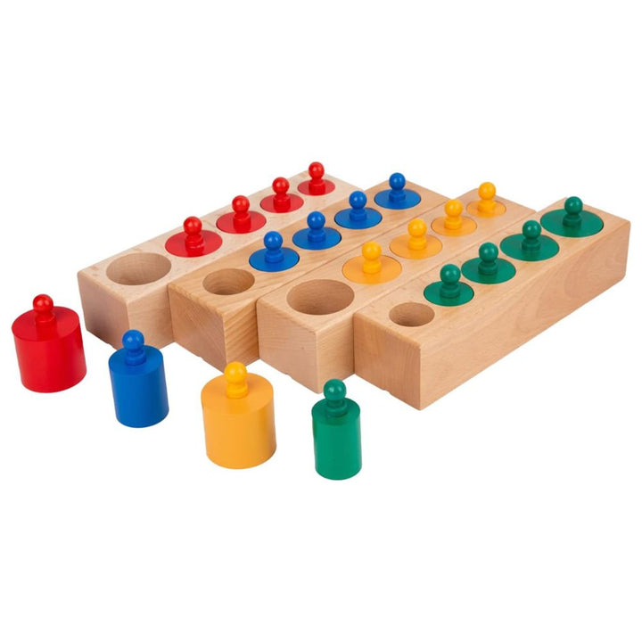 Ensemble de blocs de cylindres Montessori colorés en bois de hêtre