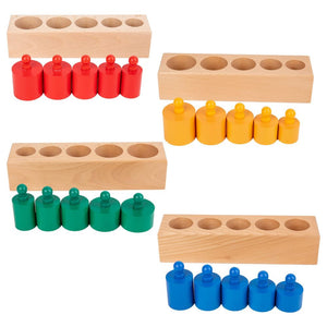 Boîte de rangement des blocs de cylindres Montessori colorés