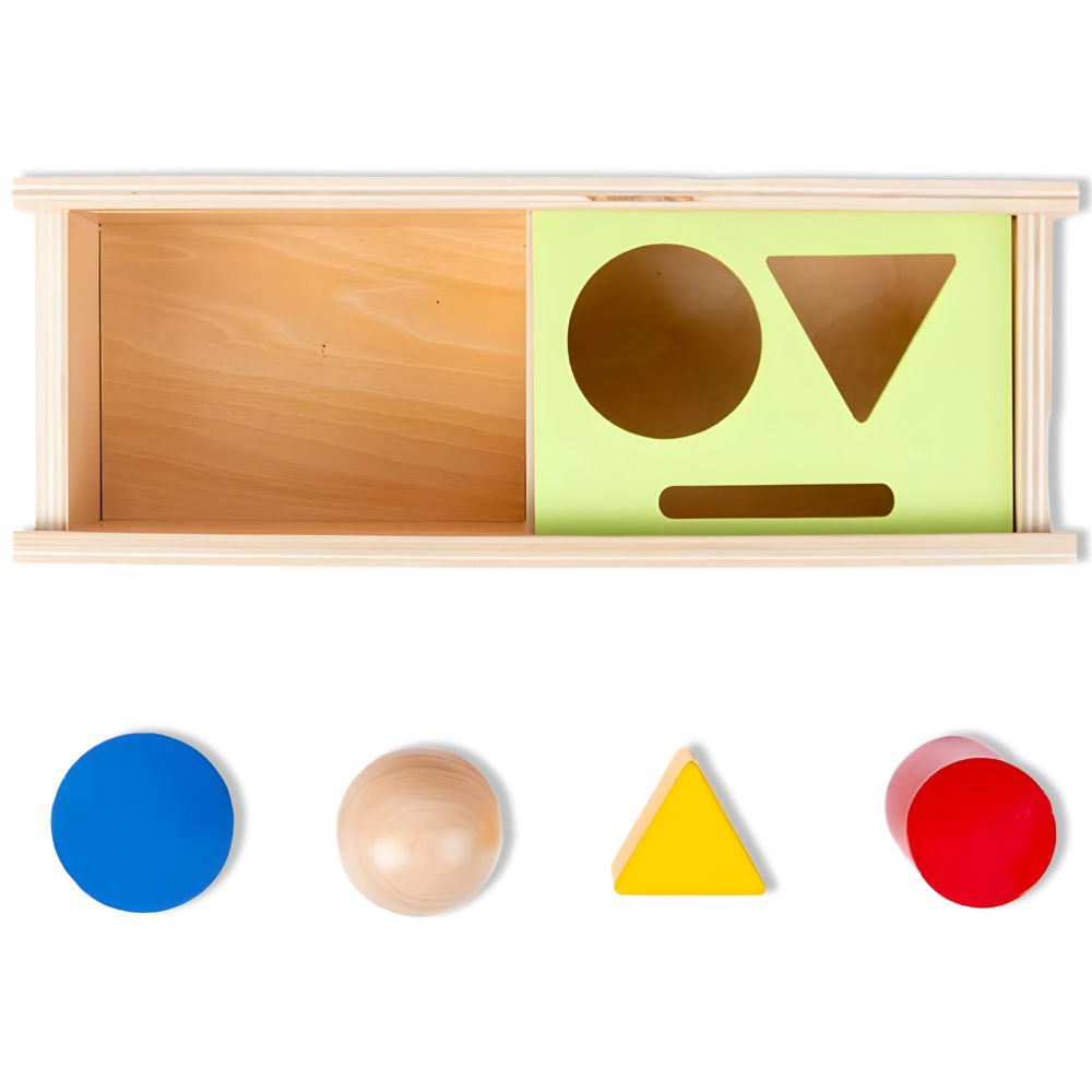 Boîte d'encastrement Montessori avec 4 formes géométriques en bois