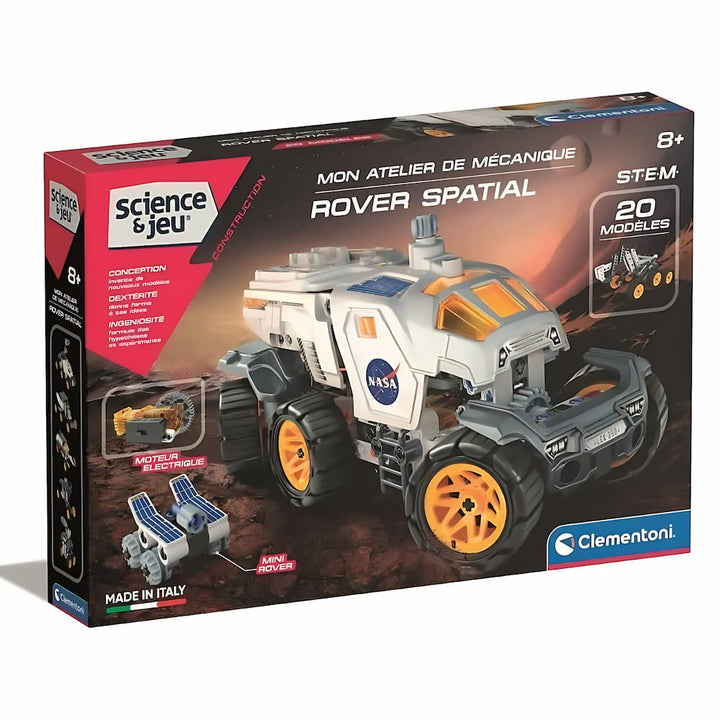 Enfant construisant le Rover Spatial Clementoni