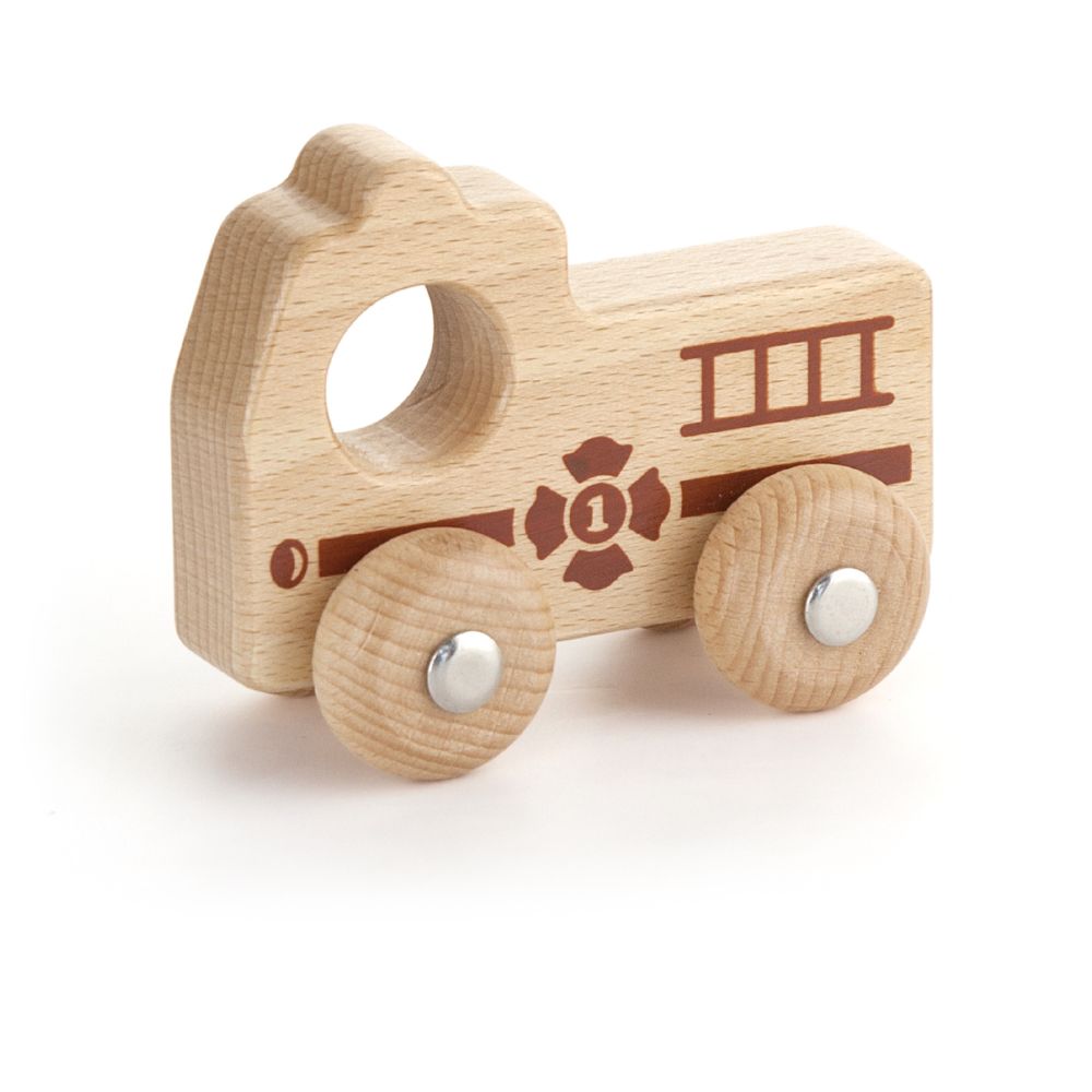 Camion de pompier en bois de hêtre massif pour enfant 18 mois style Montessori
