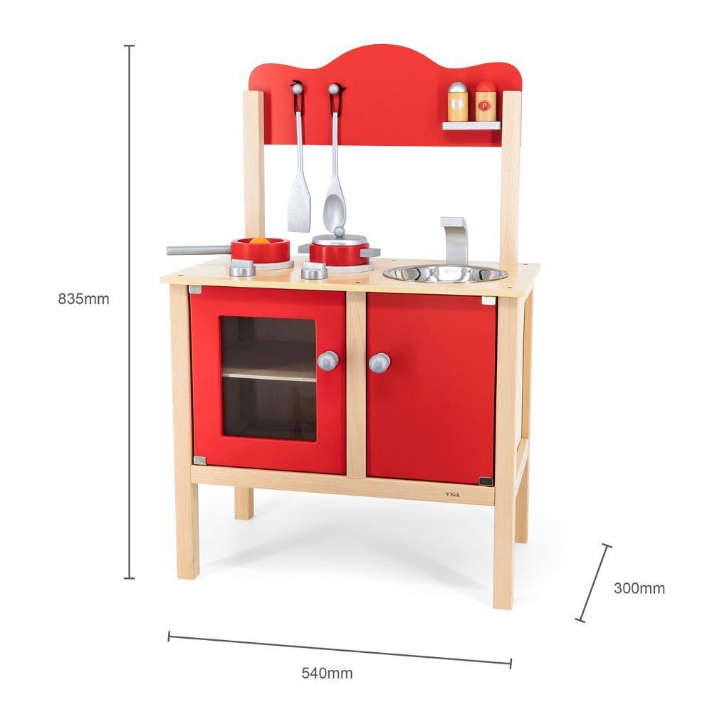 Cuisine En Bois Rouge pour Enfants - Jeu Imaginatif Montessori avec Accessoires