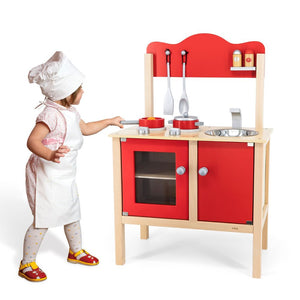 Ensemble de cuisine en bois rouge pour enfants, développement créatif et motricité fine