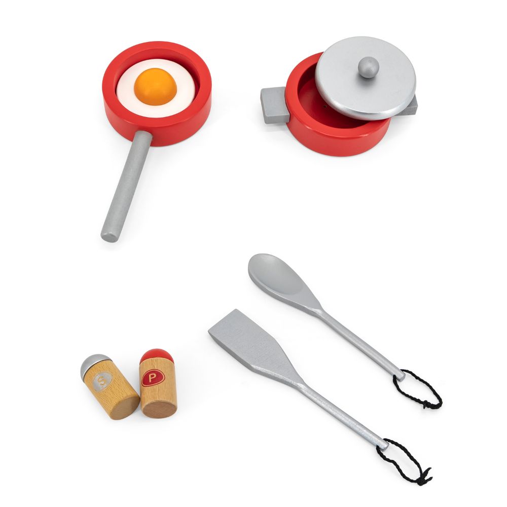 Cuisine En Bois Rouge pour Enfants - Jeu Imaginatif Montessori avec Accessoires