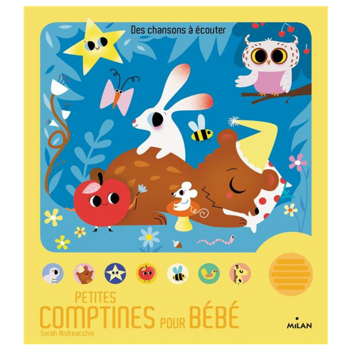 Couverture du livre musical Petites comptines pour bébé éditions Milan pour éveil sonore