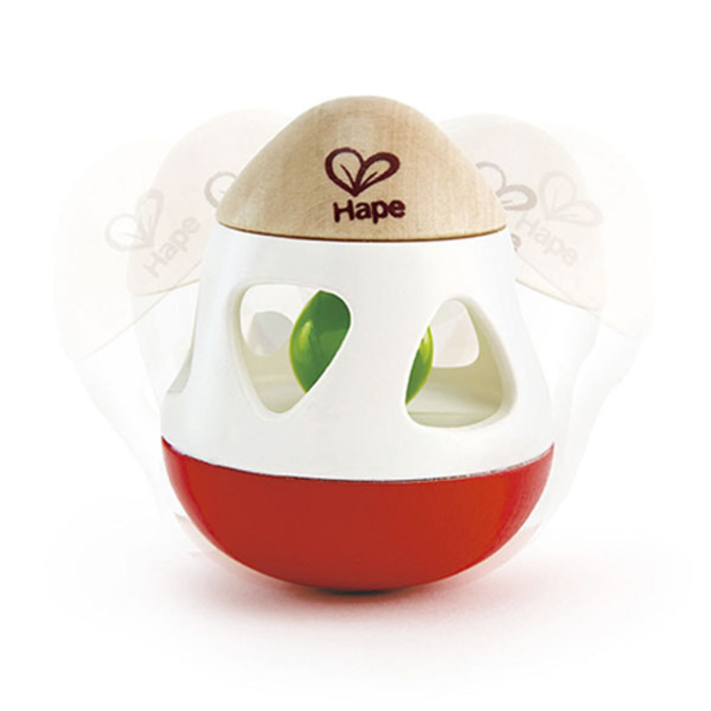 Hochet basculo à clochette en bois naturel pour bébé