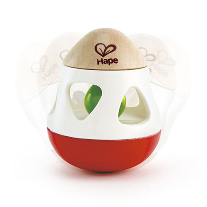 Hochet basculo à clochette en bois naturel pour bébé