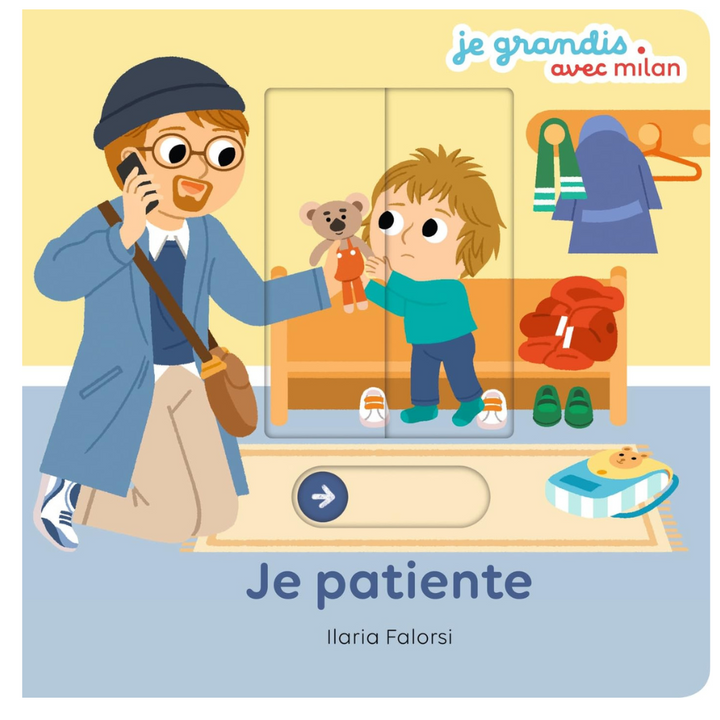 Couverture du livre animé Je Patiente de Milan pour l'éveil des bébés