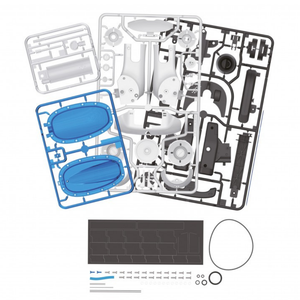 Vue détaillée des 110 pièces du kit de construction Buki