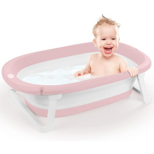 Baignoire pliable rose et blanche Dolu pour bébé vue de face