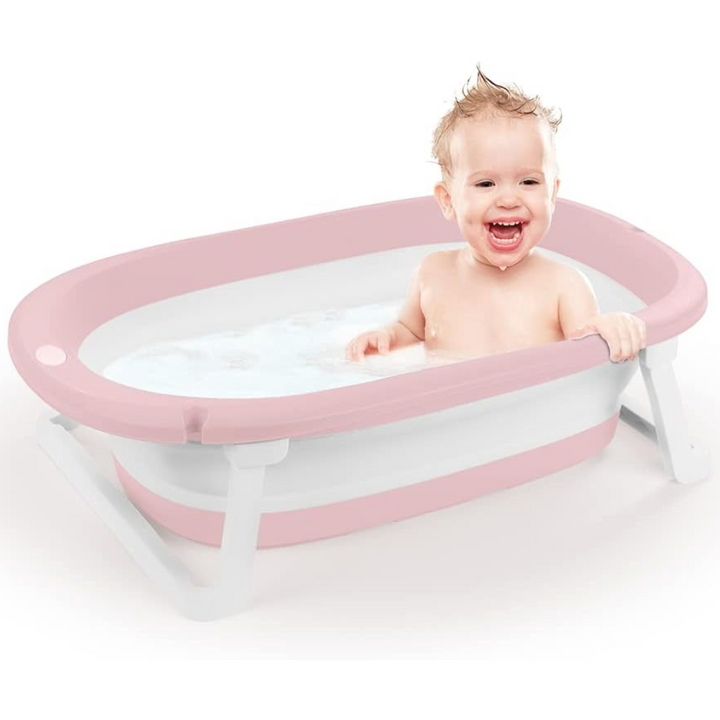 Baignoire pliable rose et blanche Dolu pour bébé vue de face