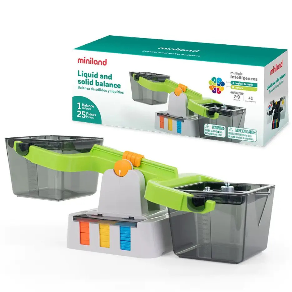 Balance pédagogique Miniland pour enfants pesant des solides