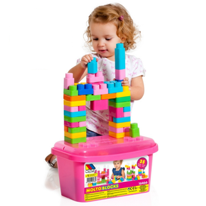 Boîte de 35 blocs de construction rose pour enfants 1 an+ stimulant créativité