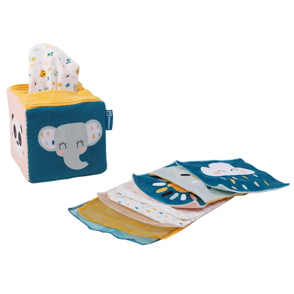 Boîte de mouchoirs sensoriels Eurekakids avec tissus colorés pour bébé