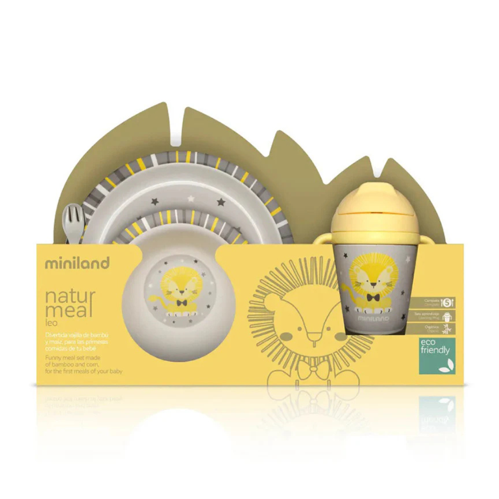 Coffret Repas Bébé Miniland Lion +6M – Kit Vaisselle Bio Apprentissage