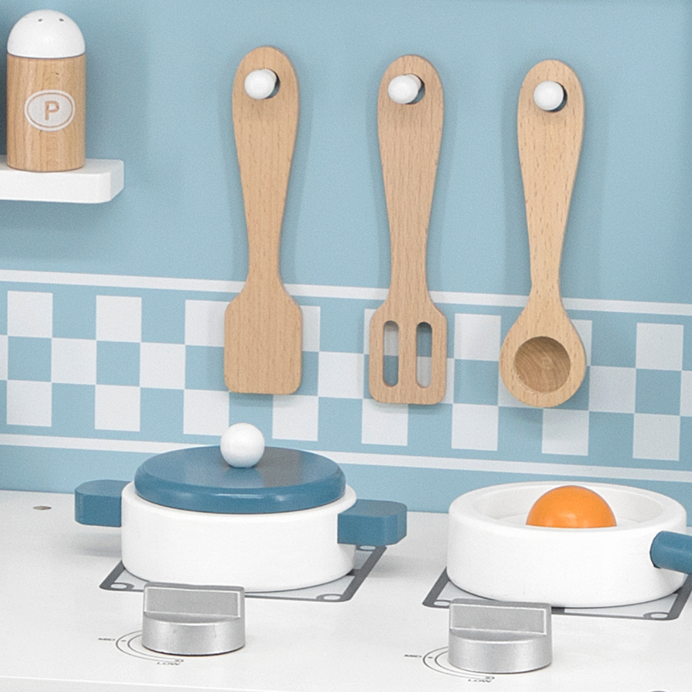 Cuisine en Bois Montessori Bleu avec Accessoires pour Enfants 3+