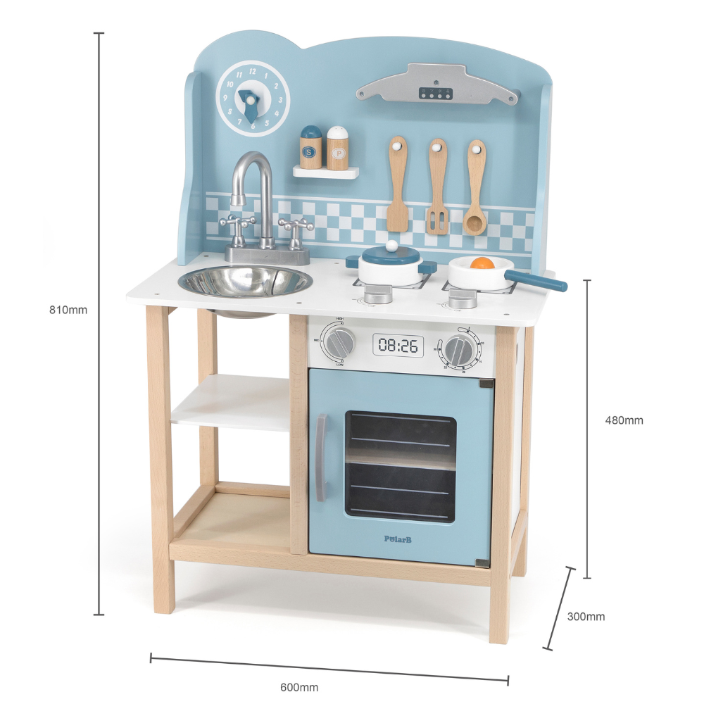 Cuisine en Bois Montessori Bleu avec Accessoires pour Enfants 3+