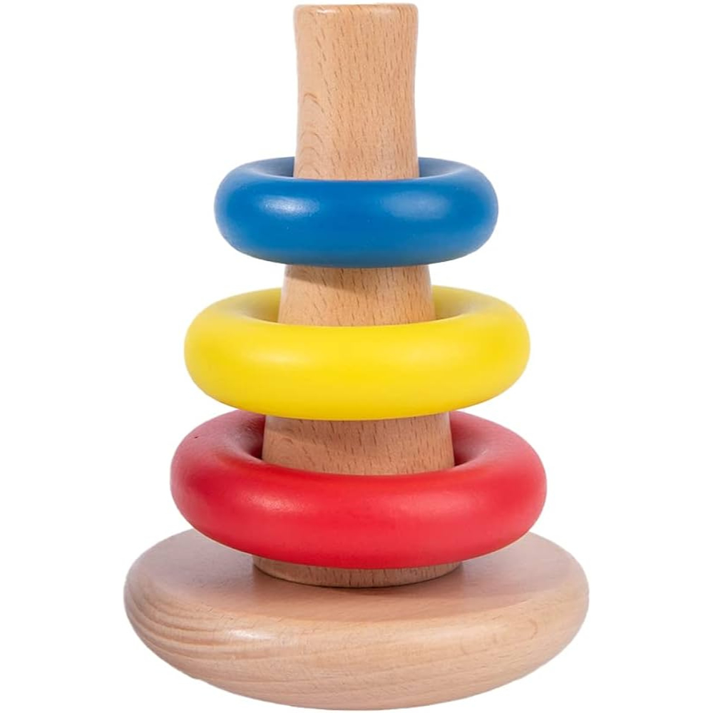 Empileur à bascule 3 anneaux en bois coloré pour bébé