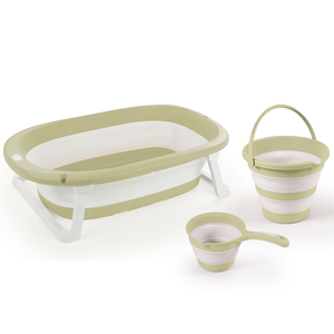 Set de bain bébé pliable 3 pièces Dolu vert avec baignoire et seau
