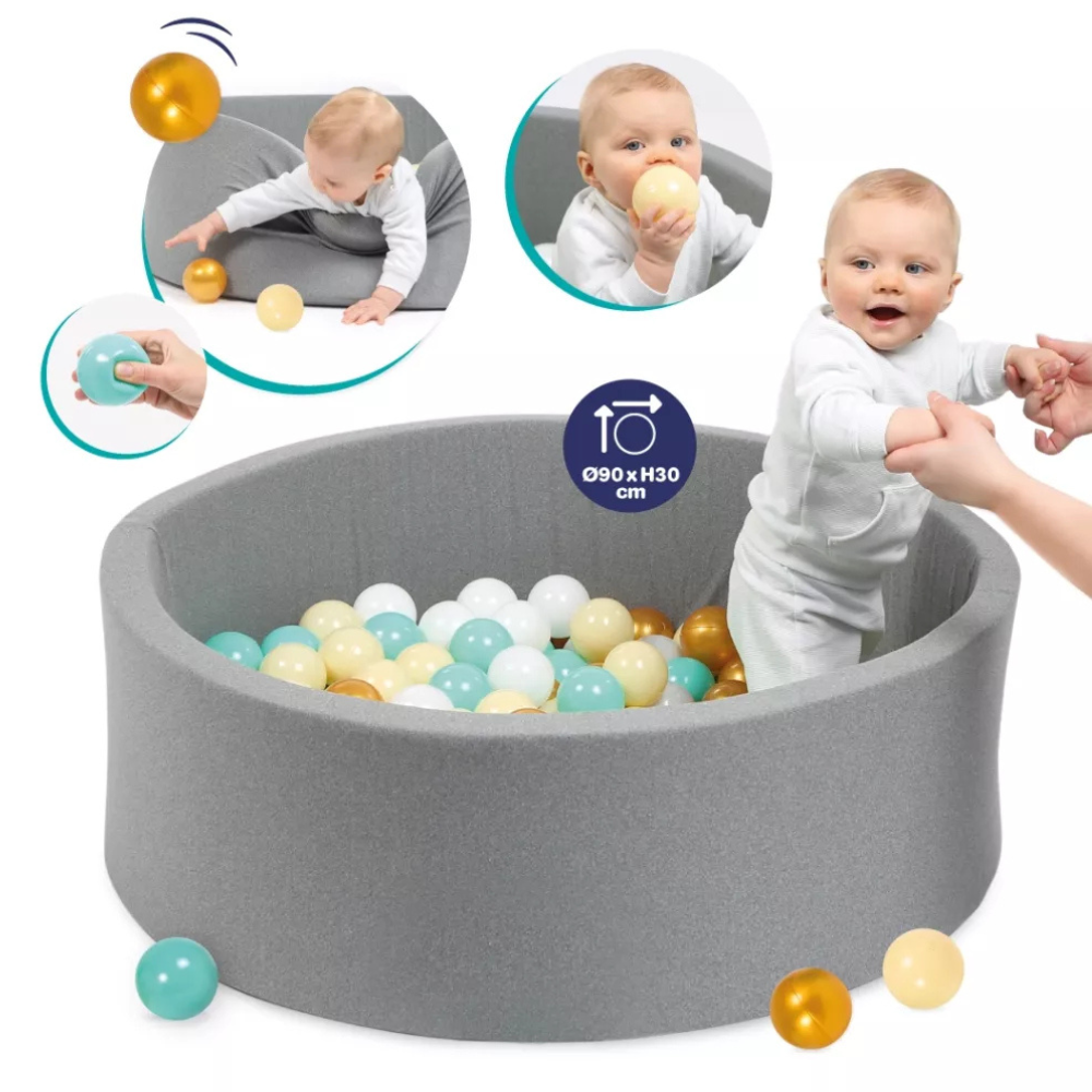 Piscine à Balles Grise Premium - Éveil Sensoriel et Motricité Bébé
