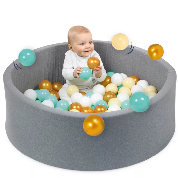 Piscine à balles grise en tissu doux pour bébé éveil sensoriel